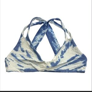 Lucky Brand Blue and White Tie-Dye Versatile Crop Sports bikini Top LG